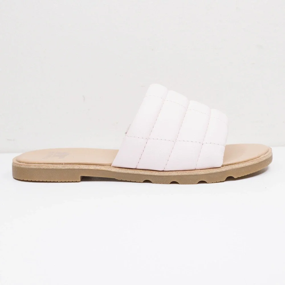 SOREL Ella III‎ Puffy Quilted Leather Slide Sandals Minimalist Pink Sz 6